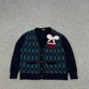 Authentic Miu Miu Navy and Green Argyle Cardigan